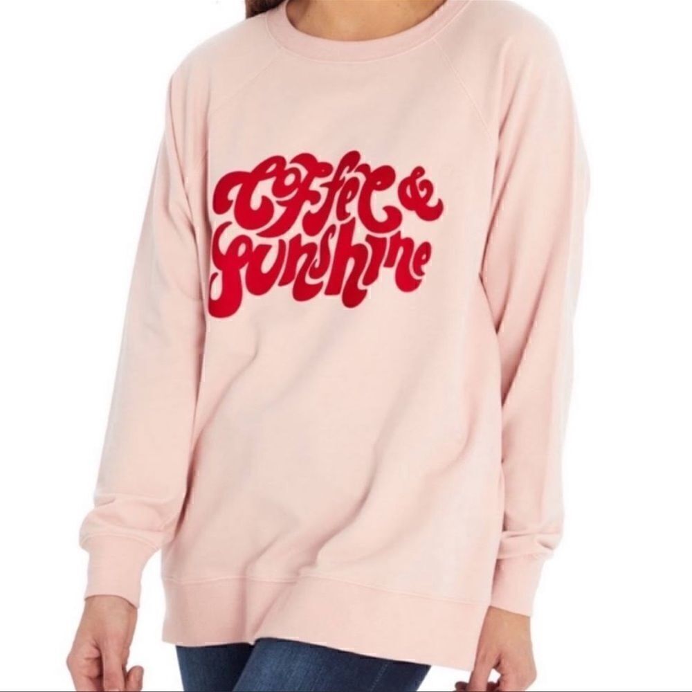 Wildfox- Women’s Coffee & Sunshine Pink Velour Statement Sweatshirt, Plus XXL